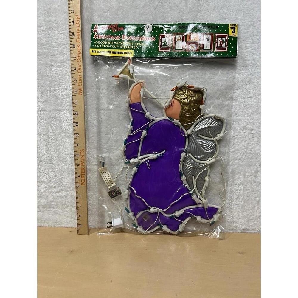 NOS Holiday Trim Angel w/ Trumpet Lighted Window Decoration Vintage‎ Style 17"